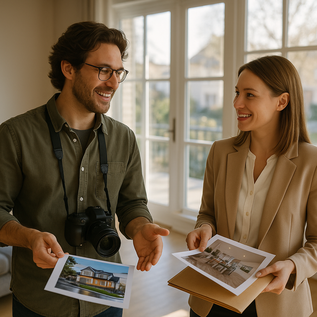 A professional real estate photographer engaging i